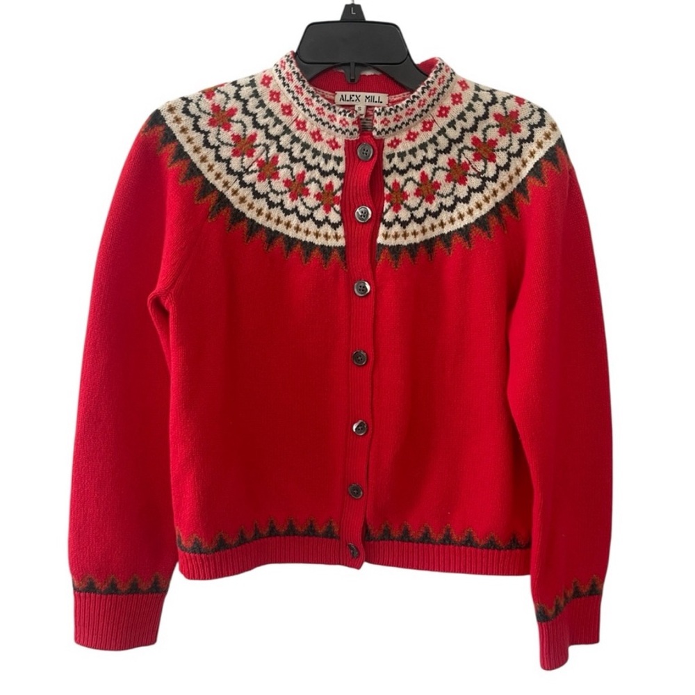 Alex Mill Red and Cream Patterned Cardigan